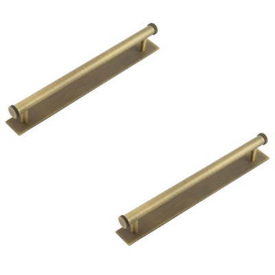 2 PACK Antique Brass Cabinet Handle 224mm Ctrs with Plain Backplate - Kitchen Drawer Pull Handle