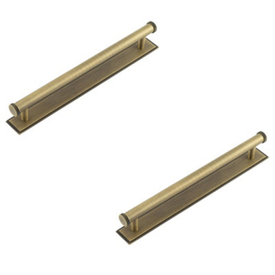 2 PACK Antique Brass Cabinet Handle 224mm with Stepped Backplate for Stylish Interiors - Kitchen Drawer Pull Handle