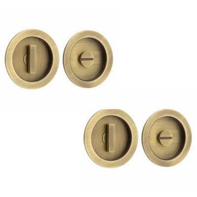 2 PACK Antique Brass Circular Turn and Release Privacy Lock - Door Handle