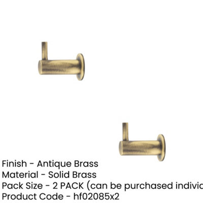 2 PACK Antique Brass Cupboard Hook 37mm for Elegant Organization - Wall Mounted Clothing Hook