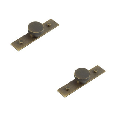 2 PACK Antique Brass Cupboard Knob with Plain Backplate - 40mm Size - Kitchen Cabinet Knob