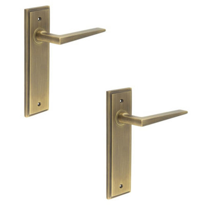 2 PACK Antique Brass Door Handle Latch Backplate for Modern Homes - Solid Brass Interior Handle