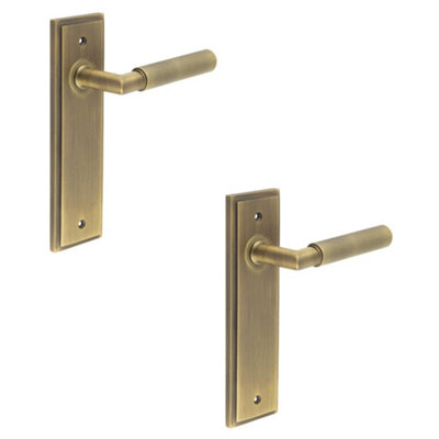 2 PACK Antique Brass Door Handle Latch Backplate with Versatile Options - Solid Brass Interior Handle