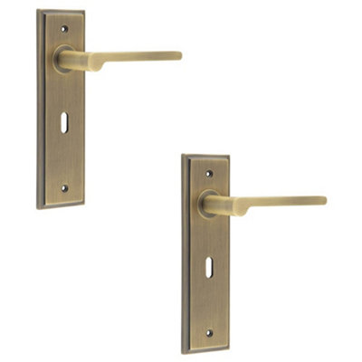 2 PACK Antique Brass Door Handle Lock Backplate for Elegant Homes - Solid Brass Interior Handle
