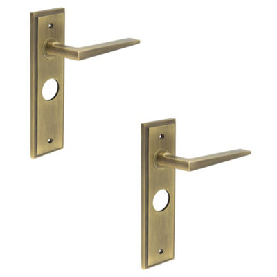 2 PACK Antique Brass Door Handle with Backplate for Bathrooms and Homes - Solid Brass Interior Handle