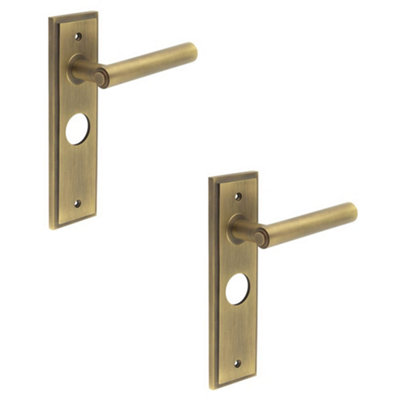 2 PACK Antique Brass Door Handle with Backplate for Bathrooms and Homes - Solid Brass Interior Lever