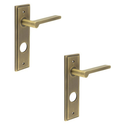 2 PACK Antique Brass Door Handle with Backplate for Bathrooms - Elegant Design - Solid Brass Interior Handle