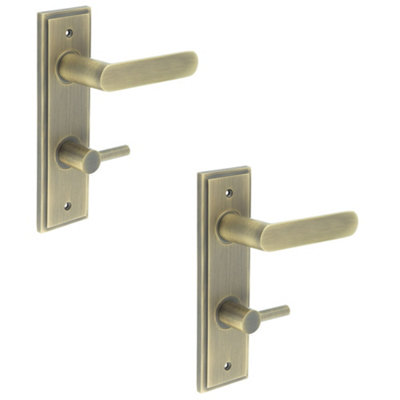 2 PACK Antique Brass Door Handle with Backplate for Bathrooms - Solid Brass Interior Handle