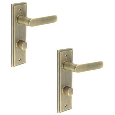 2 PACK Antique Brass Door Handle with Bathroom Backplate and Turn Release for Elegant Interiors - Solid Brass Interior Handle