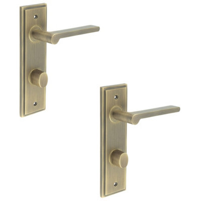 2 PACK Antique Brass Door Handle with Turn & Release for Bathroom - Solid Brass Interior Handle
