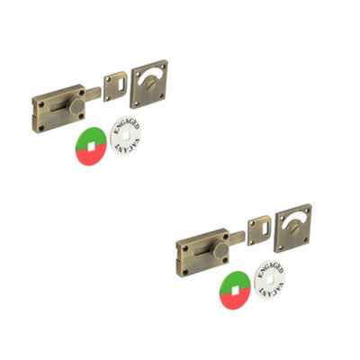 2 PACK Antique Brass Indicator Lock for Enhanced Privacy - Sliding Bathroom Toilet Door Bolt