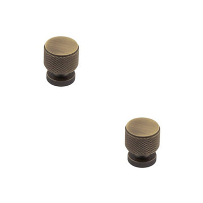 2 PACK Antique Brass Knurled Cupboard Knob for Elegant Interiors - Kitchen Cabinet Knob