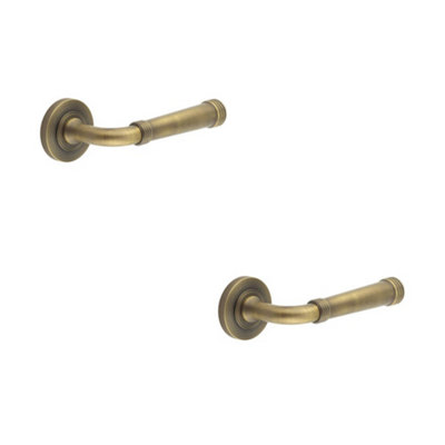 2 PACK Antique Brass Knurled Door Handle - Elegant & Durable - Solid Brass Interior Handle
