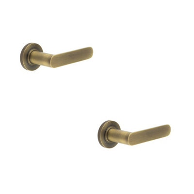 2 PACK Antique Brass Knurled Door Handle with Rose Design for Classic Interiors - Solid Brass Interior Handle