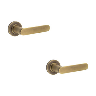 2 PACK Antique Brass Plain Rose Door Handle for Stylish Homes - Solid Brass Interior Handle