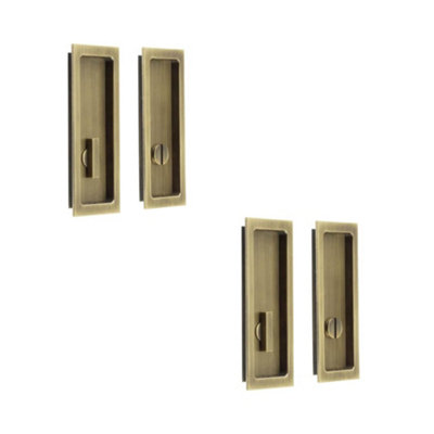 2 PACK Antique Brass Rectangular Turn & Release Privacy Lock for Doors - Door Handle