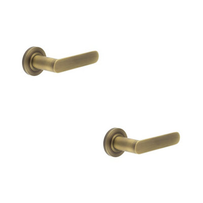 2 PACK Antique Brass Reeded Rose Door Handle for Elegant Interiors - Solid Brass Interior Handle