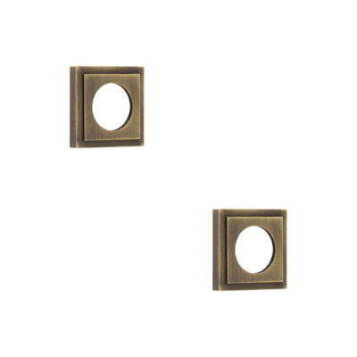 2 PACK Antique Brass Square Stepped Outer Rose for Doors - Door Handle