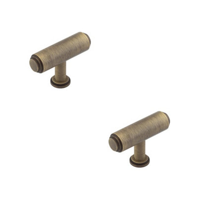 2 PACK Antique Brass T Bar Stepped Cupboard Knob for Home & Office Decor - Kitchen Cabinet Knob