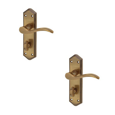 2 PACK Antique Bronze Suite Door Handle with Bathroom Plate for Modern Interiors - Interior Lever on Backplate