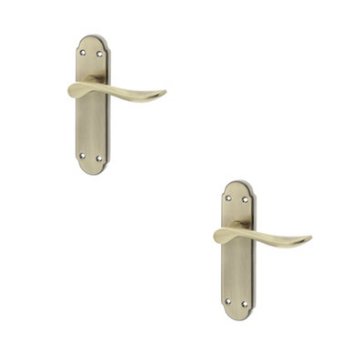 2 PACK Antique Bronze Suite Door Handle with Latchplate - Victorian Style - Interior Lever on Backplate