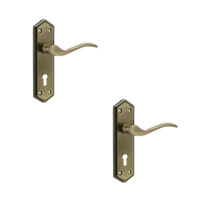 2 PACK Antique Bronze Suite Door Handle with Lockplate for Modern Interiors - Interior Lever on Backplate