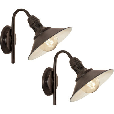 2 Pack Antique Brown and Beige LED Wall Lights - Modern Indoor Sconces with Steel Shade