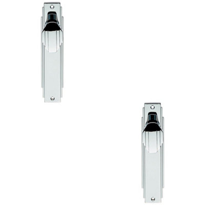 2 PACK - Art Deco Internal Latch Door Handle - Polished Chrome Knob on Backplate Reeded