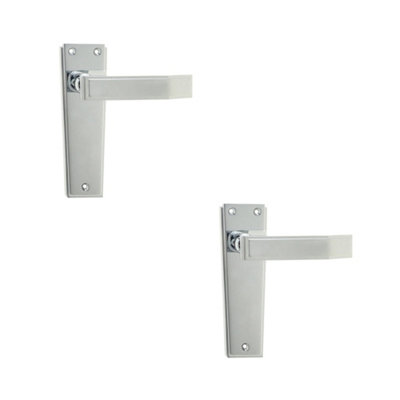 2 PACK Art Deco Polished Chrome Door Handle for Elegant Interiors - Interior Lever on Backplate