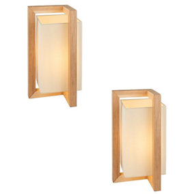2 PACK Ashwood Framed Table Lamp & Ivory Fabric Shade - Wooden Side Desk Light
