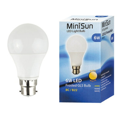 2 Pack B22 White Thermal Plastic GLS LED 6W Warm White 3000K 500lm Light Bulb