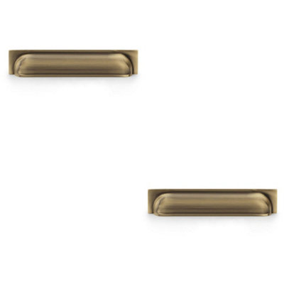 2 PACK - Backplate Cup Handle Antique Brass 203mm Centres Solid Brass Shaker Drawer Pull