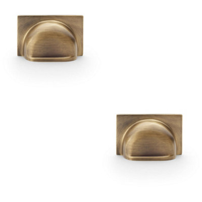2 PACK - Backplate Cup Handle - Antique Brass 40mm Centres Solid Brass Shaker Drawer Pull