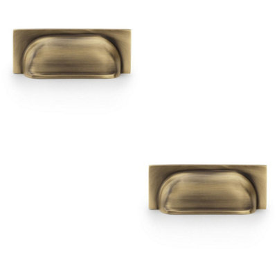 2 PACK - Backplate Cup Handle - Antique Brass 96mm Centres Solid Brass Shaker Drawer Pull