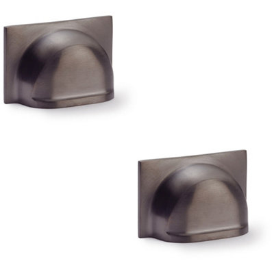 2 PACK - Backplate Cup Handle - Dark Bronze 40mm Centres Solid Brass Shaker Drawer Pull