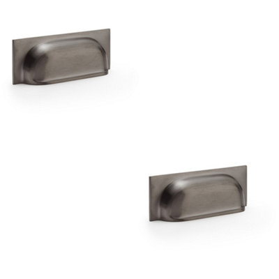 2 PACK - Backplate Cup Handle - Dark Bronze 96mm Centres Solid Brass Shaker Drawer Pull