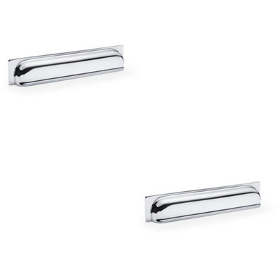 2 PACK - Backplate Cup Handle Polished Chrome 203mm Centre Solid Brass Shaker Drawer Pull