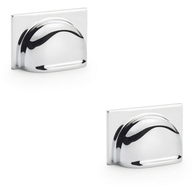 2 PACK - Backplate Cup Handle Polished Chrome 40mm Centres Solid Brass Shaker Drawer Pull