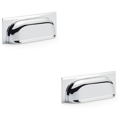 2 PACK - Backplate Cup Handle Polished Chrome 96mm Centres Solid Brass Shaker Drawer Pull
