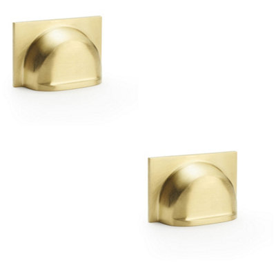 2 PACK - Backplate Cup Handle - Satin Brass 40mm Centres Solid Brass Shaker Drawer Pull