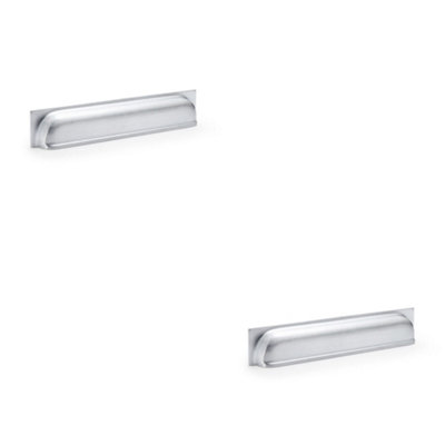 2 PACK - Backplate Cup Handle - Satin Chrome 203mm Centres Solid Brass Shaker Drawer Pull