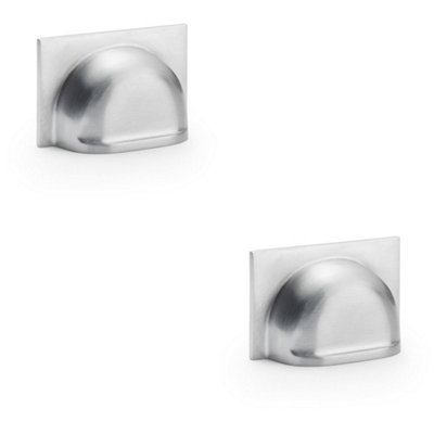 2 PACK - Backplate Cup Handle - Satin Chrome 40mm Centres Solid Brass Shaker Drawer Pull