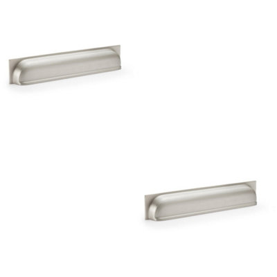 2 PACK - Backplate Cup Handle - Satin Nickel 203mm Centres Solid Brass Shaker Drawer Pull