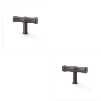 2 PACK - Bamboo T Bar Cupboard Door Knob - 55mm x 38mm - Dark Bronze Unit Pull Handle