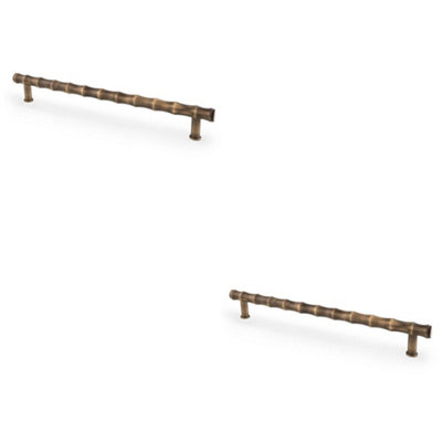 2 PACK - Bamboo T Bar Pull Handle - Antique Brass 224mm Centres SOLID BRASS Drawer Door