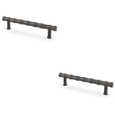 2 PACK - Bamboo T Bar Pull Handle - Dark Bronze 128mm Centres SOLID BRASS Drawer Door