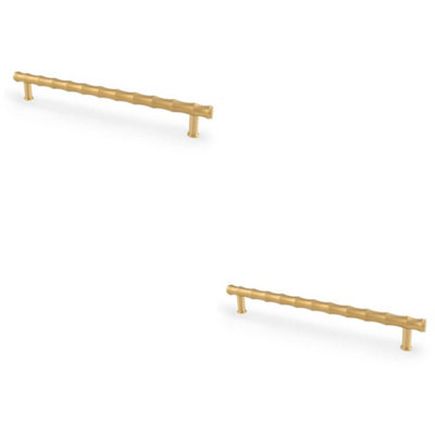 2 PACK - Bamboo T Bar Pull Handle - Satin Brass 224mm Centres SOLID BRASS Drawer Door