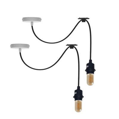 2 Pack Black Pendant Ceiling Light Fittings Silicone Sockets with 100cm ...