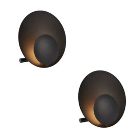 2 PACK Black Small Modern Table Lamp Light - Integrated LED - 3000K Warm White