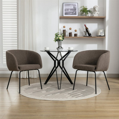 2 Pack, Boucle Fabric Armchair Accent Chair  Dining Chair with Black Powder Coating Metal Leg, Brown